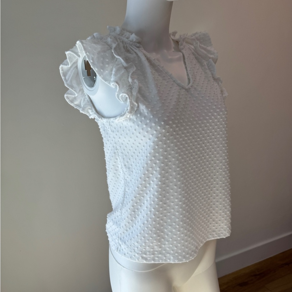 White V-Neck Puff Sleeve Blouse with Ruffles